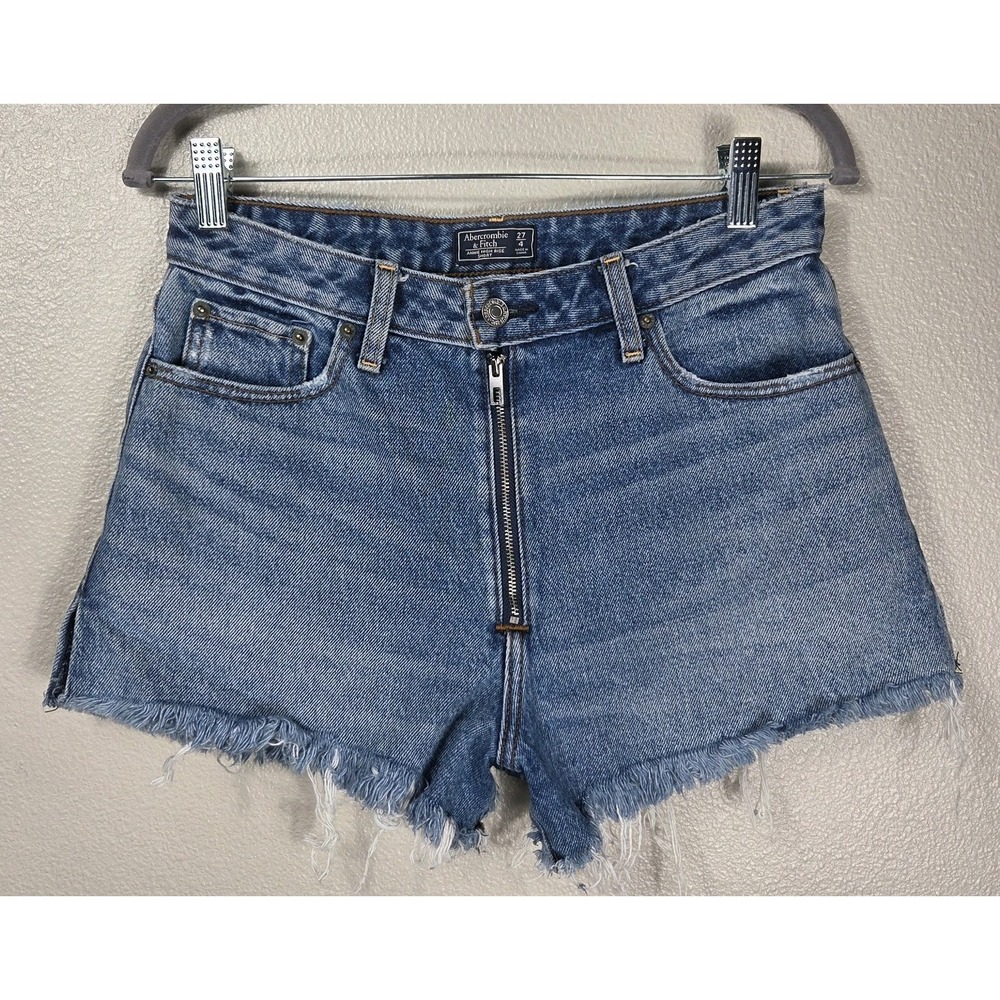 Abercrombie Annie High Rise Denim Shorts Women's 27 Frayed Raw Hem Zip Fly